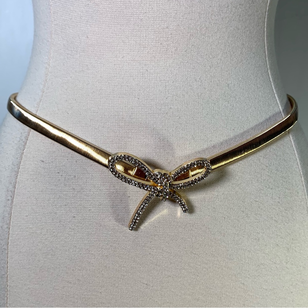 New Elegant Gold Bow Belt boutique elastic rhinestones coquette festival